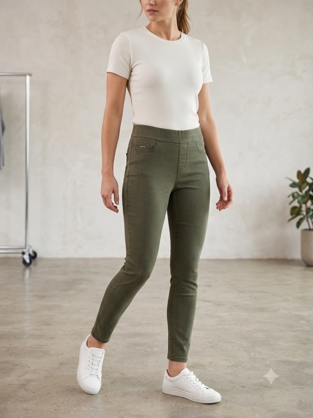 Nine West Pull-On Skinny Pants – Women’s Olive Green Stretch size 6